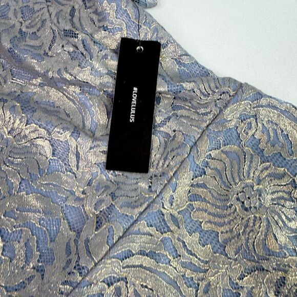 Lulu's Blue and Gold Mini Dress - Picture 2 of 12